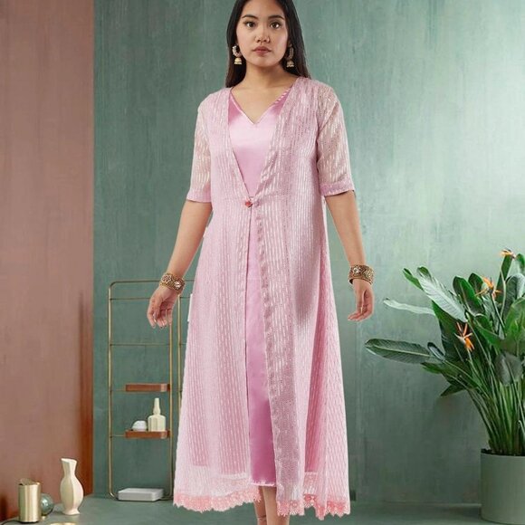 Pink Silver Layered Indo Western Dress | Muvvas Boutique - Picture 1 of 5